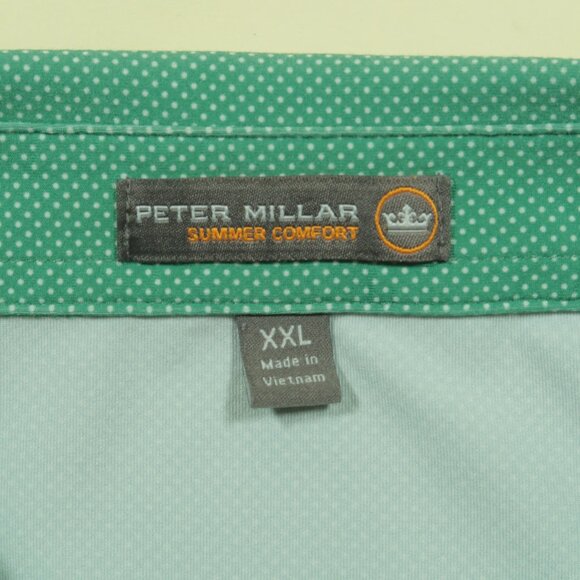 Peter Millar Summer Comfort Creek Club Golf Polo Shirt Mens 2XL Green Mini Dot - Picture 5 of 7